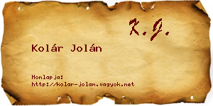 Kolár Jolán névjegykártya